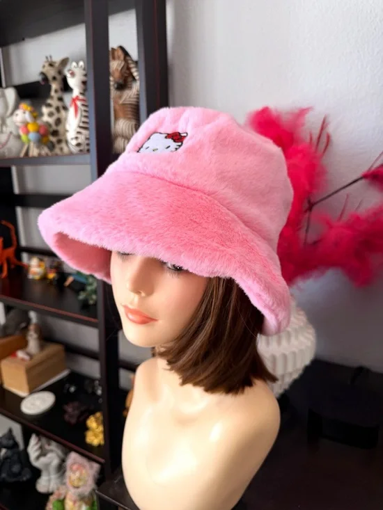 Hello Kitty Plush Pink Bucket Hat with Embroidered Hello Kitty - Picture 3 of 13